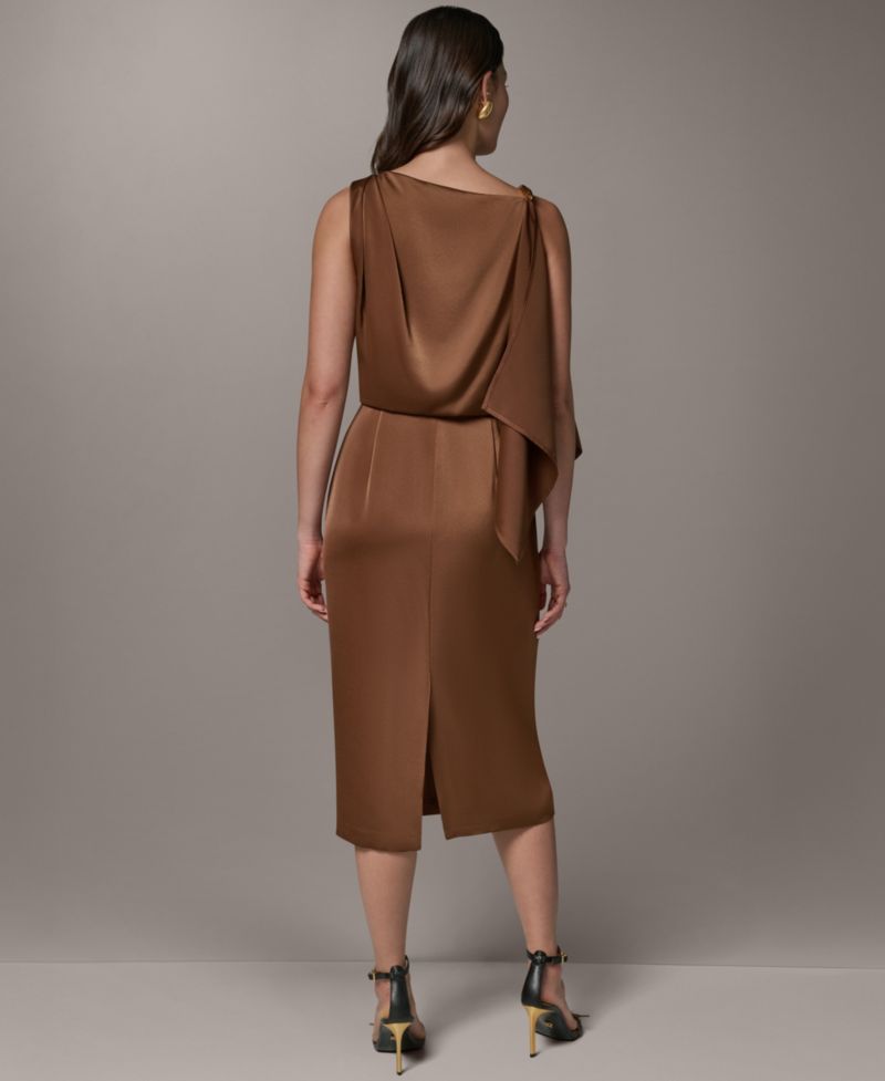 Women's Satin Square Neck Midi Sheath Dress