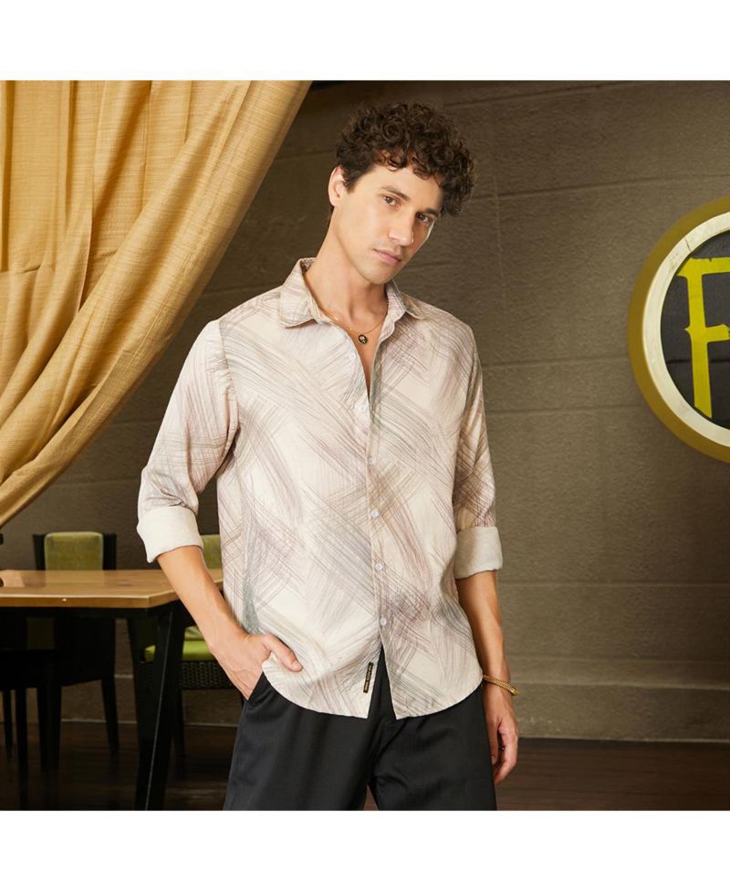 Men's Saltbox Beige Faded Strokes Shirt