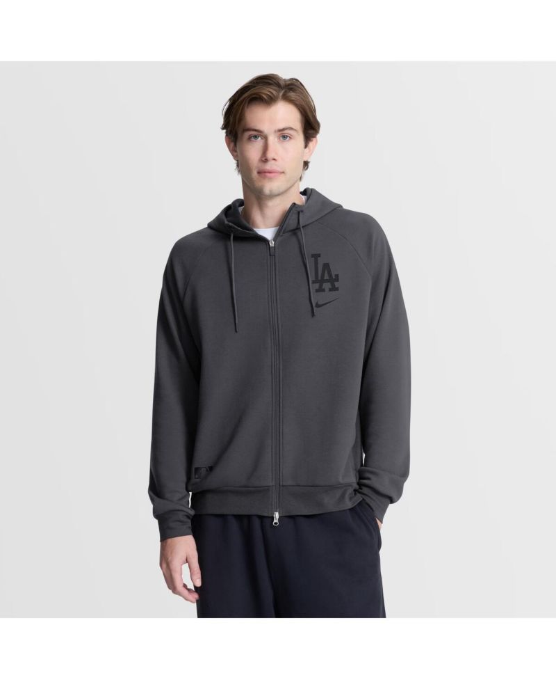 Men's Anthracite Los Angeles Dodgers Authentic Collection Player Raglan Dri-FIT Full-Zip Hoodie