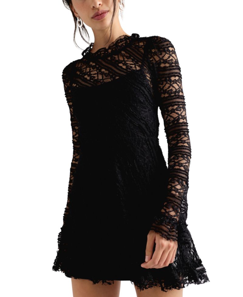 Women's Woodland Whispers Long-Sleeve Lace A-Line Mini Dress