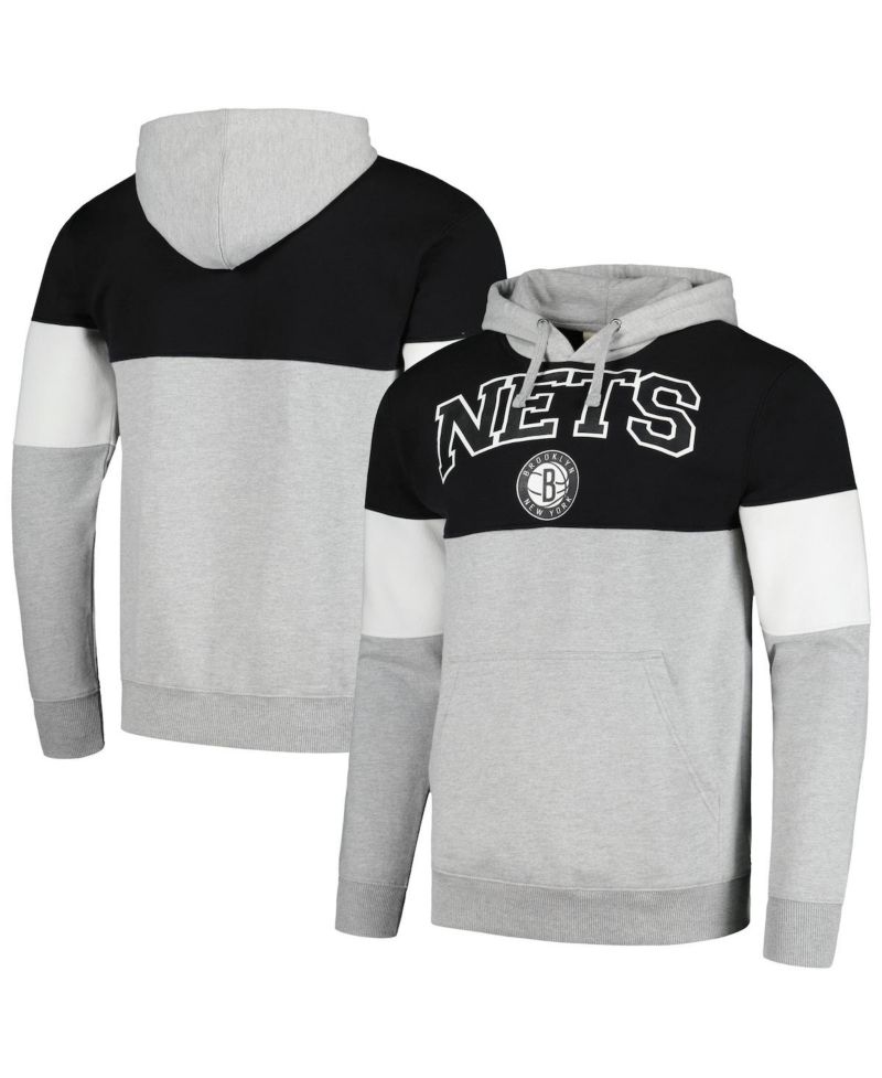 Men's Black Brooklyn Nets Contrast Pieced Pullover Hoodie