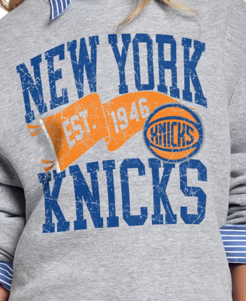 Women's Gray New York Knicks Pennant Fleece Sweatshirt