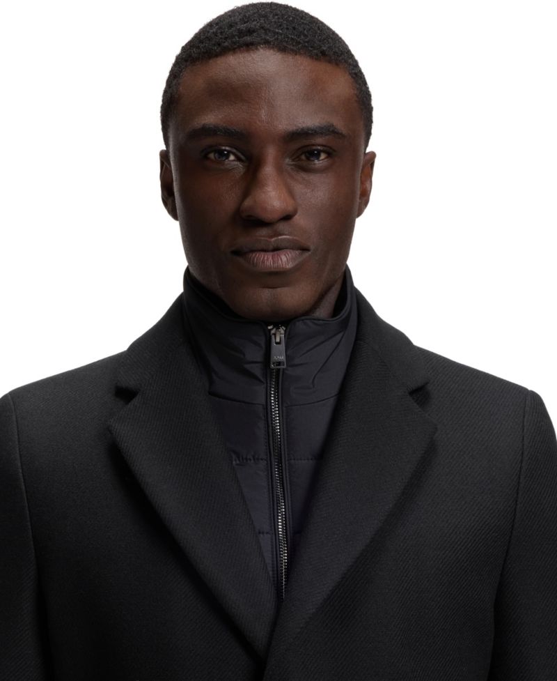 BOSS by Men's Hyde Slim-Fit Wool-Blend Zip-Up Inner Overcoat
