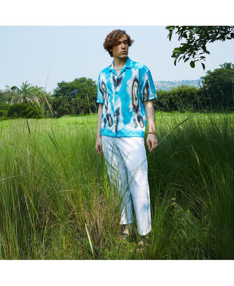 Men's Sky Blue Topography Mesh Oversized Shirt