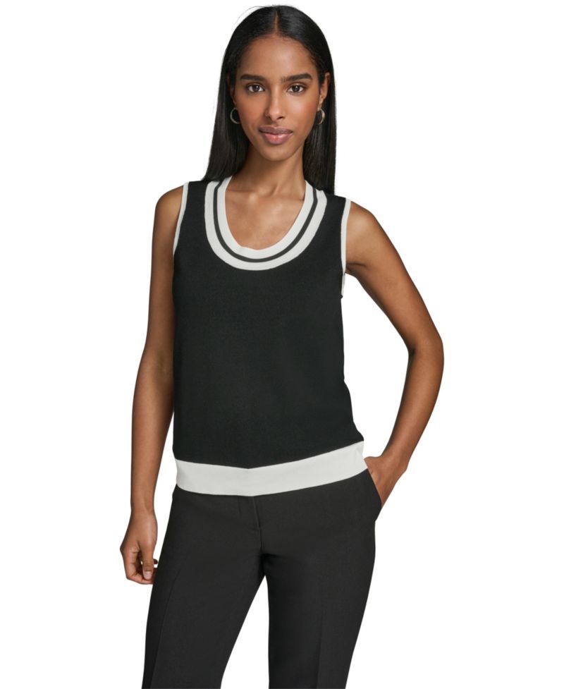 Women's Scoop-Neck Sleeveless Knit Top with Contrast Trim