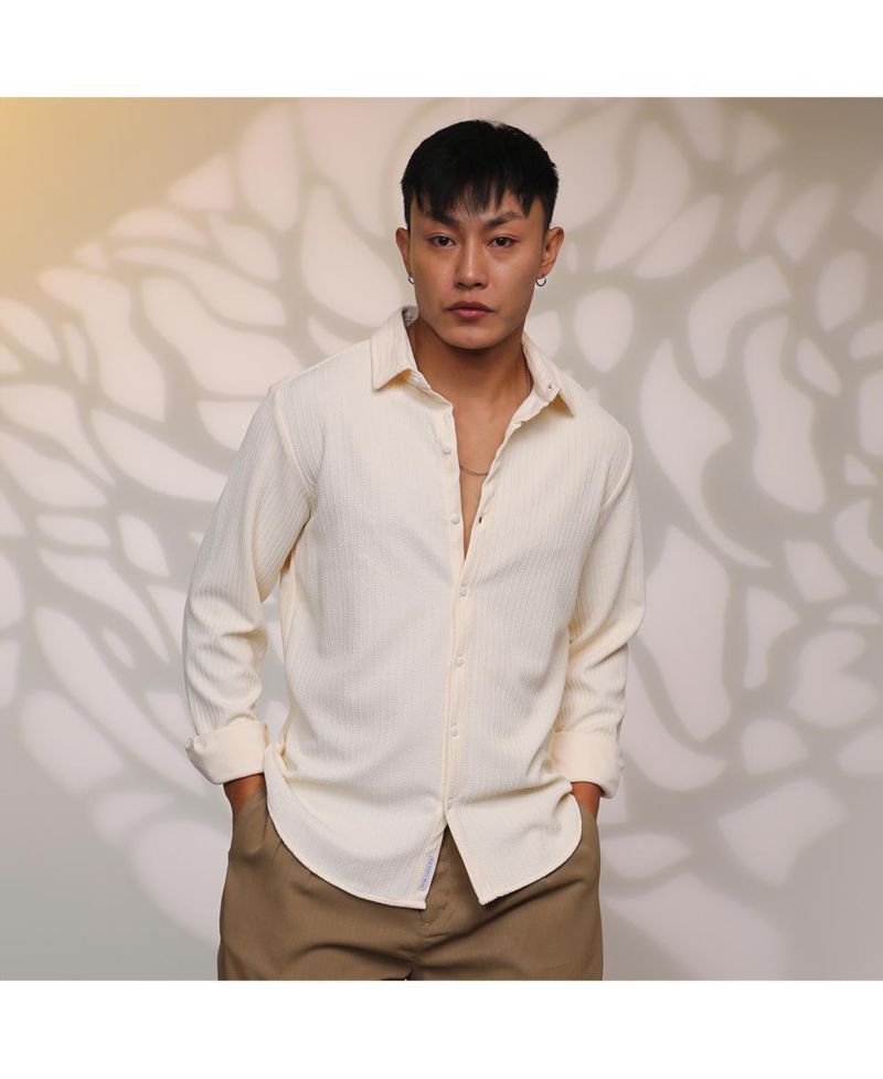 Men's Pale Yellow Stripe-Creased Shirt