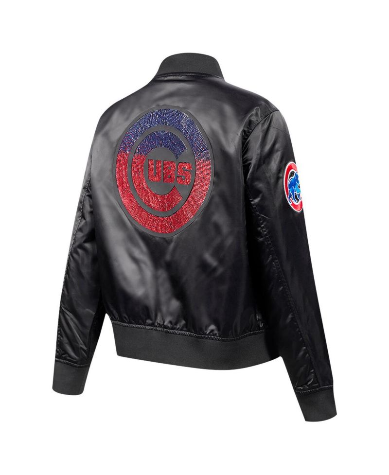 Women's Black Chicago Cubs Rhinestone Satin Full-Snap Jacket