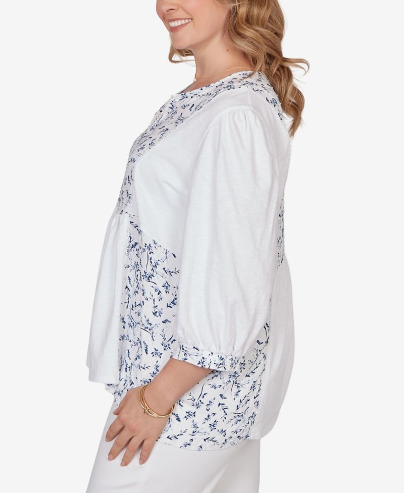 Plus Size Mixed Fabric Sharkbite Knit Top