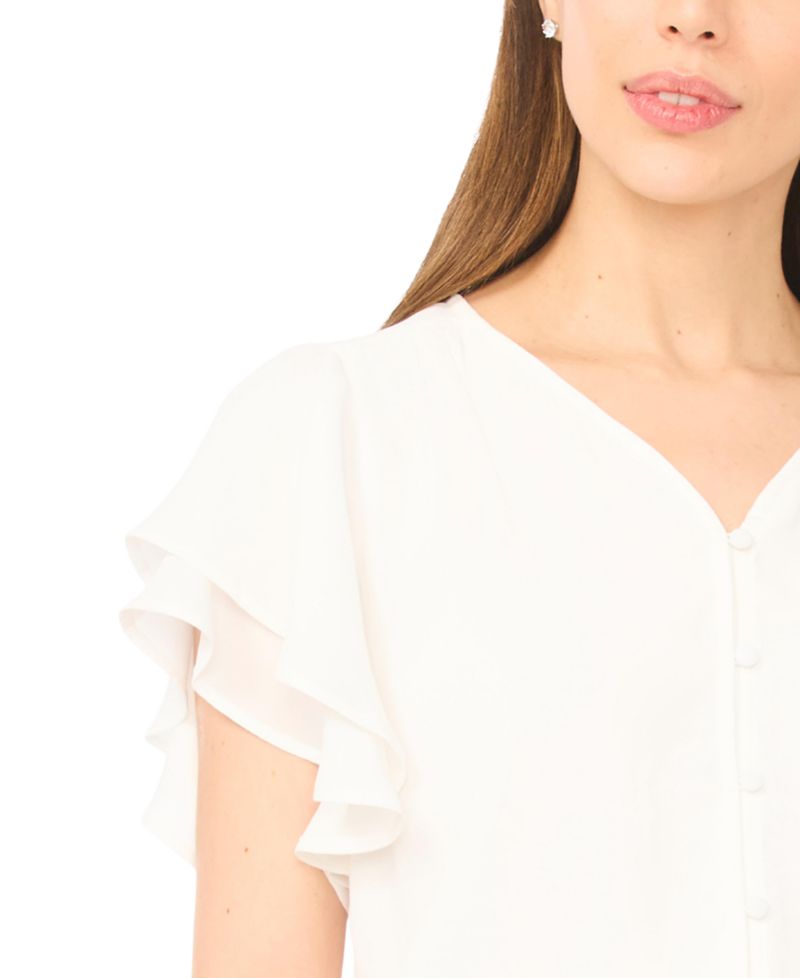 Women's V-Neck Double Flutter-Sleeve Top