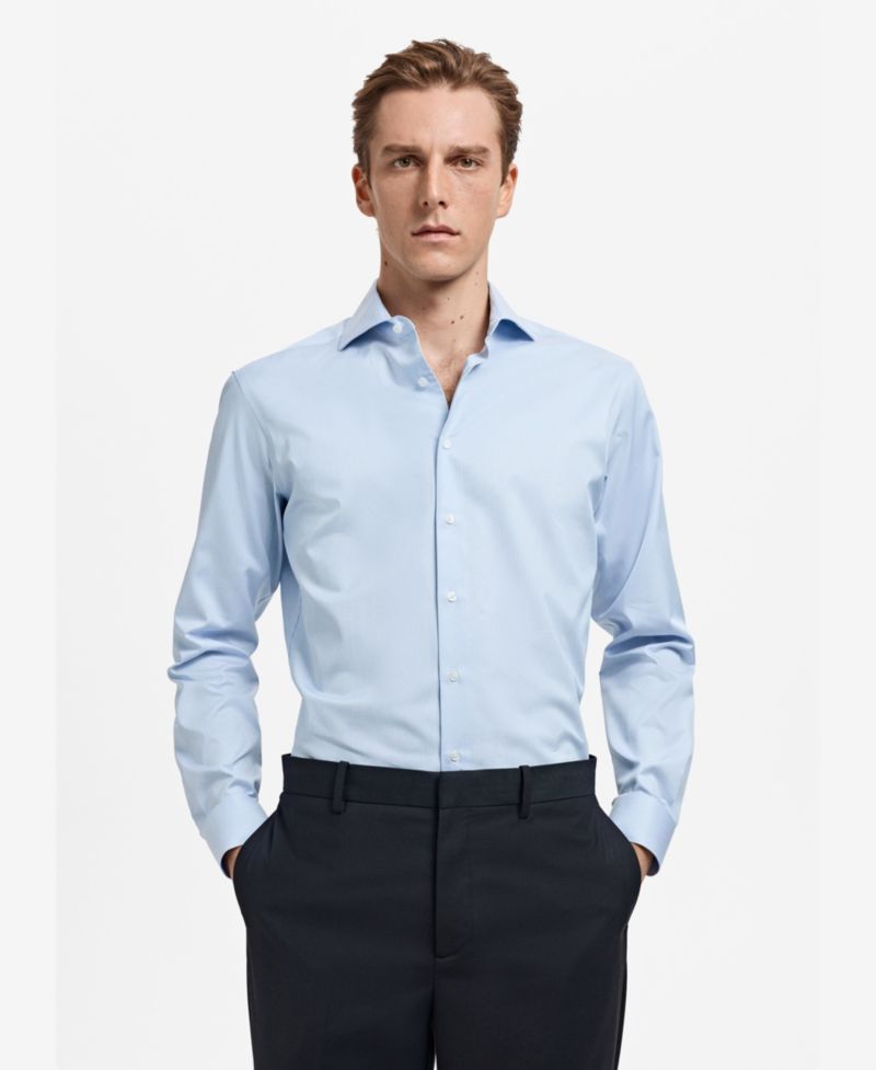 Men's Striped-Print Slim-Fit Dress Shirt