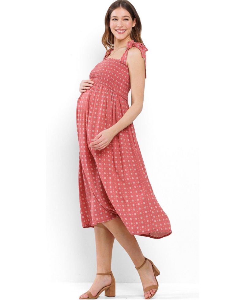 Women's Floral Smocked Sleeveless Midi Dress with Adjustable Straps
