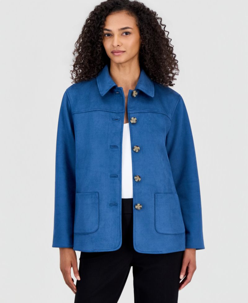 Women's Faux Suede Button-Front Long-Sleeve Jacket