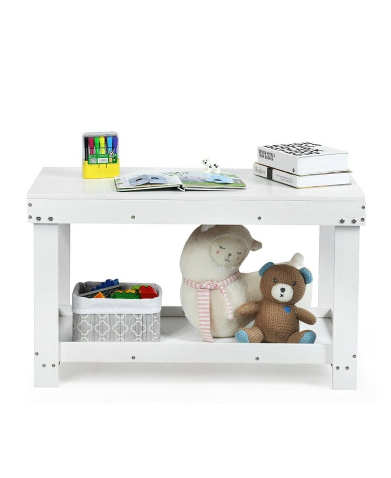 Multifunctional Wood Kids Activity Play Table with Storage Shelf