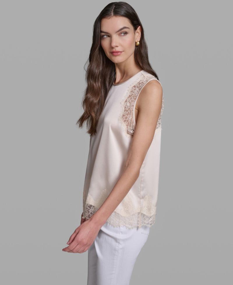 Women's Sleeveless Lace Trim Cami Top