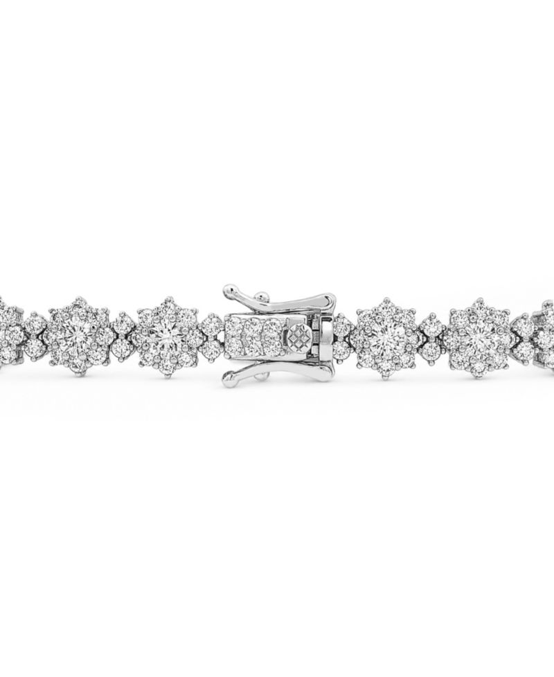 Fine Silver-Plated Pave Flower Tennis Bracelet