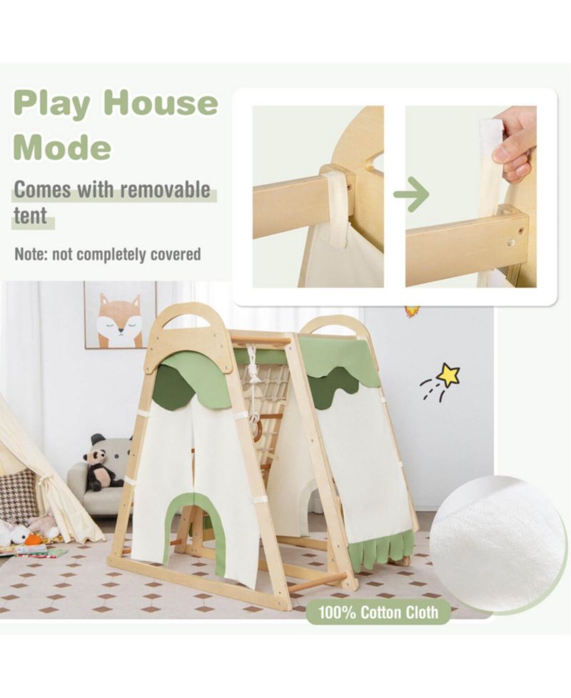 6-in-1 Wooden Kids Jungle Gym Playset with Reversible Slide and Removable Tent
