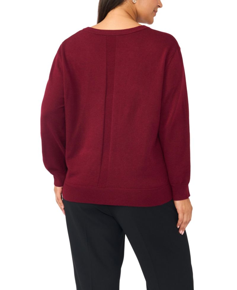 Plus Size V-Neck Long-Sleeve Racking-Trim Sweater