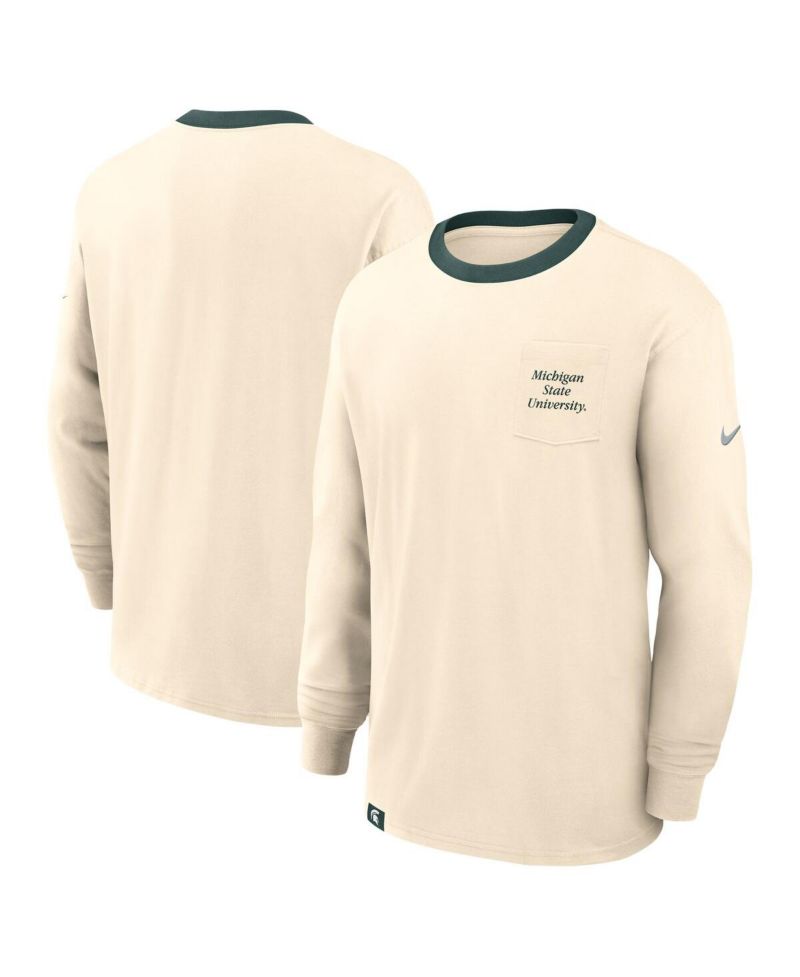 Men's Natural Michigan State Spartans Athletic Prep Max90 Pocket Logo Long Sleeve T-Shirt