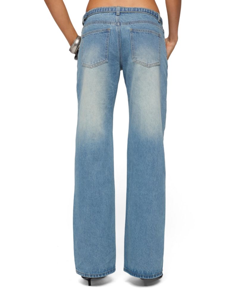 Women's Belted Low Rise Straight Leg Jeans