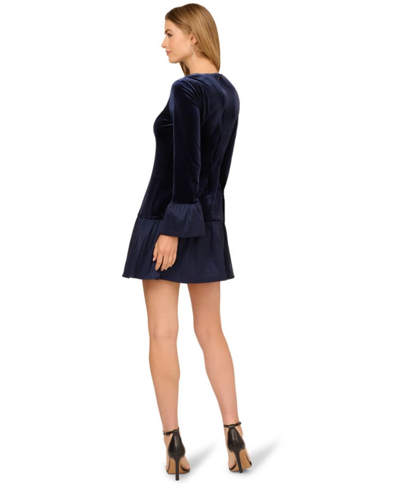 Women's Velvet Combo Flounce Mini Dress