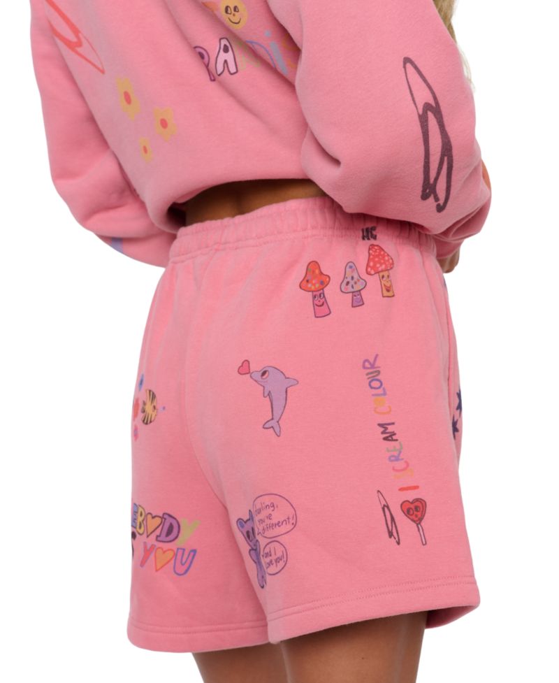 Juniors' Somebody Loves You Pull-On Graphic Print Mid-Rise Shorts, 3.75" Inseam