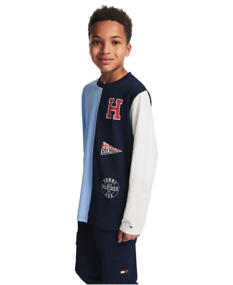 Boys' 8-20 Color-Block Logo Long-Sleeve T-Shirt