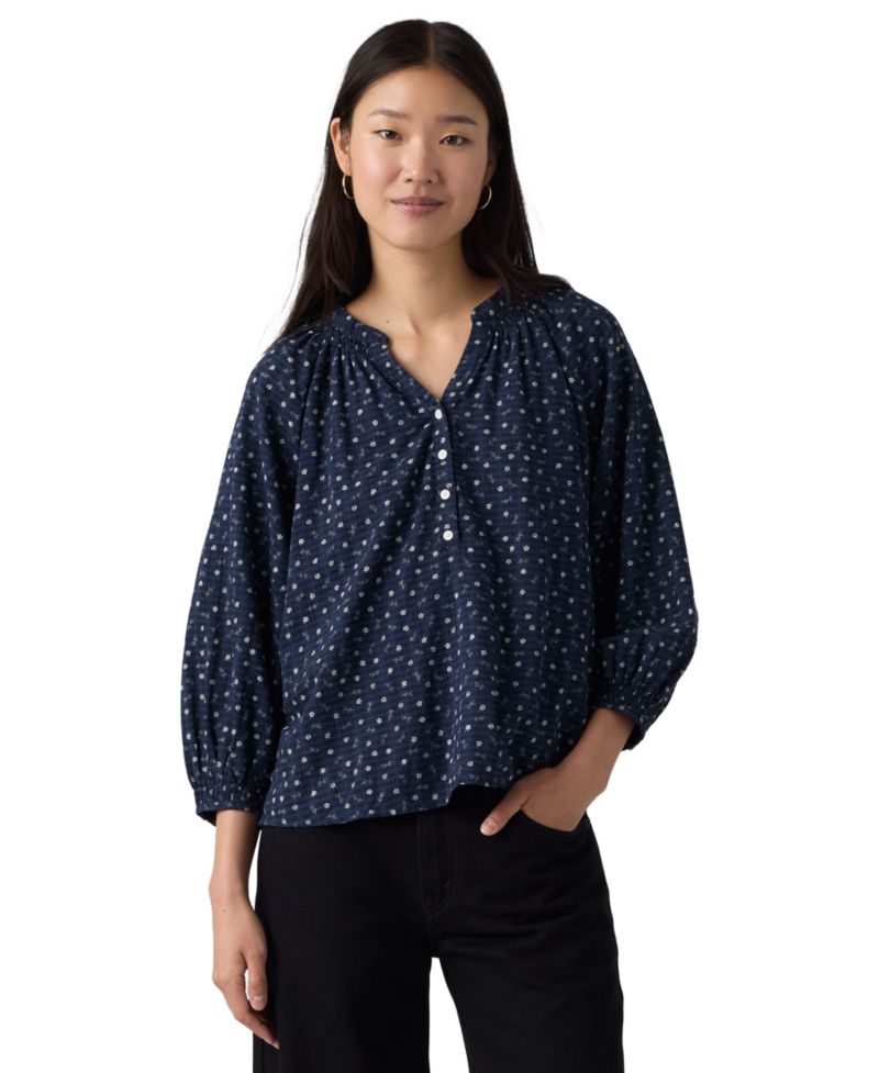 Plus Size V-Neck Chambray Relaxed-Fit Reverie Cotton Top