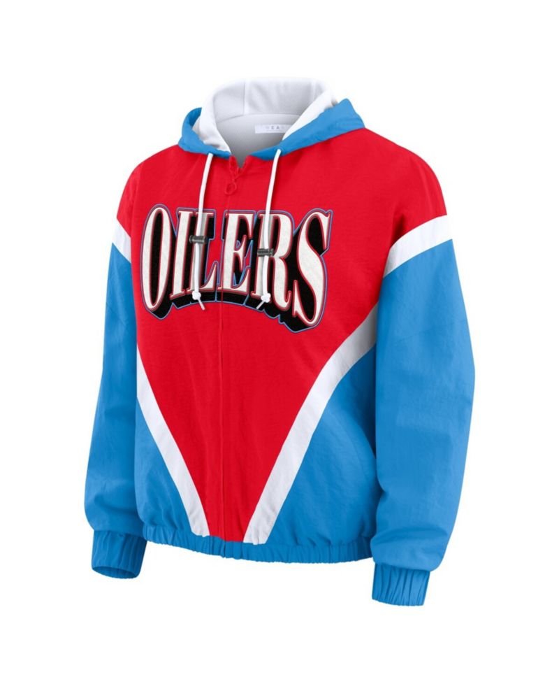 Women's Red/Light Blue Tennessee Titans Retro Crinkle Full-Zip Hoodie Windbreaker