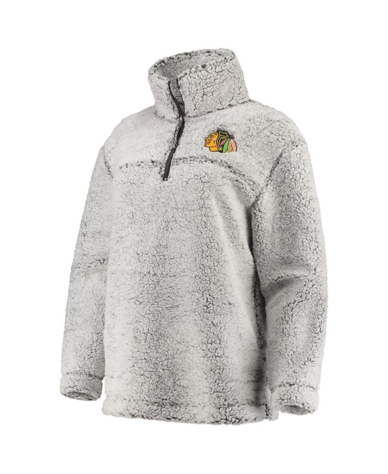 Women's Gray Chicago Blackhawks Sherpa Quarter-Zip Pullover Jacket