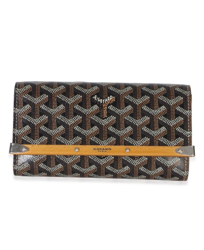 Pre-Owned Goyard Gold Black Goyardine Monte Carlo Mini Clutch
