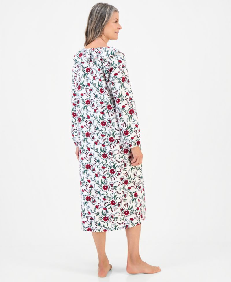 Women's Long-Sleeve Cotton-Blend Flannel Nightgown with Pockets