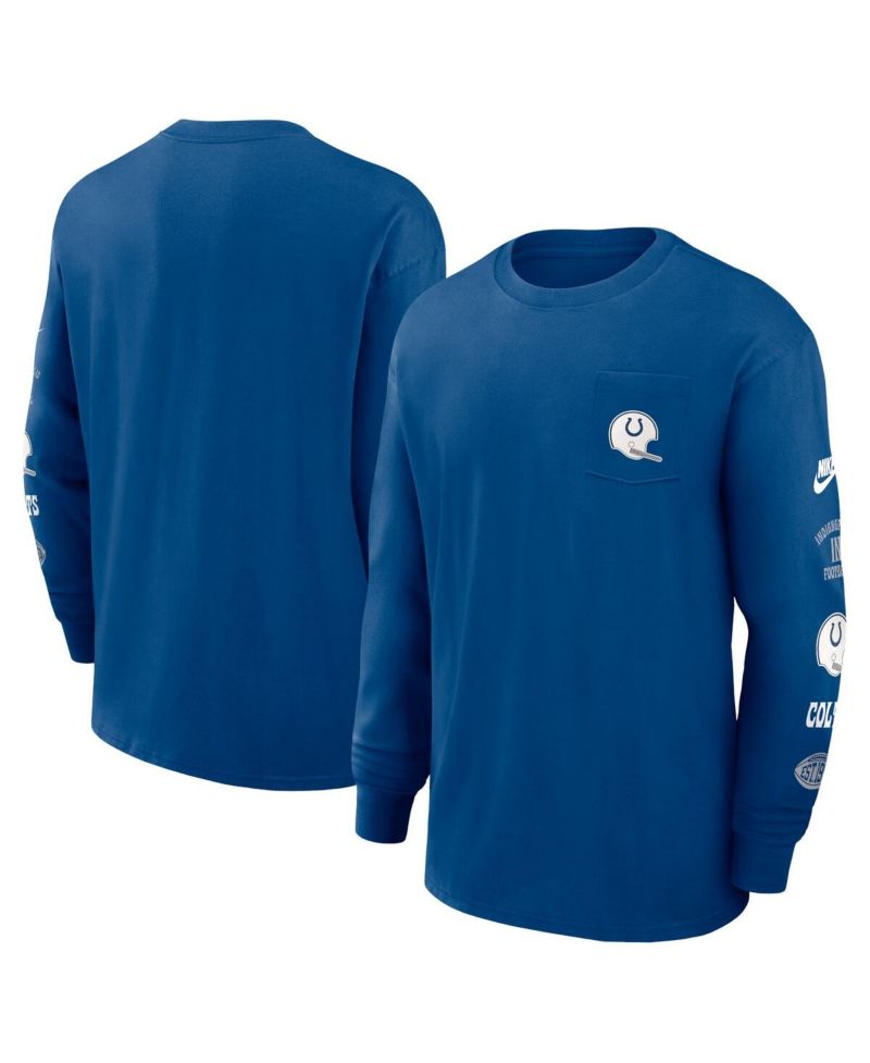 Men's Blue Indianapolis Colts Rewind Heavy Max 90 Pocket Long Sleeve T-Shirt