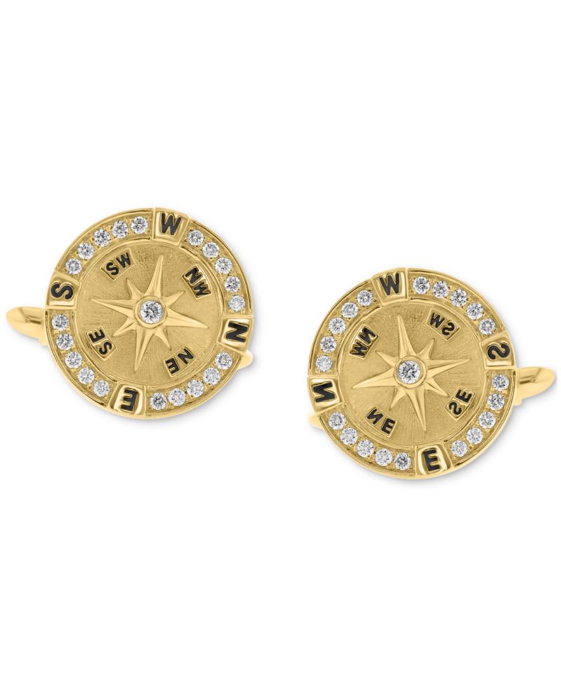 EFFY® Men's Diamond Compass Cufflinks (3/8 ct. t.w.) in 14k Gold-Plated Sterling Silver