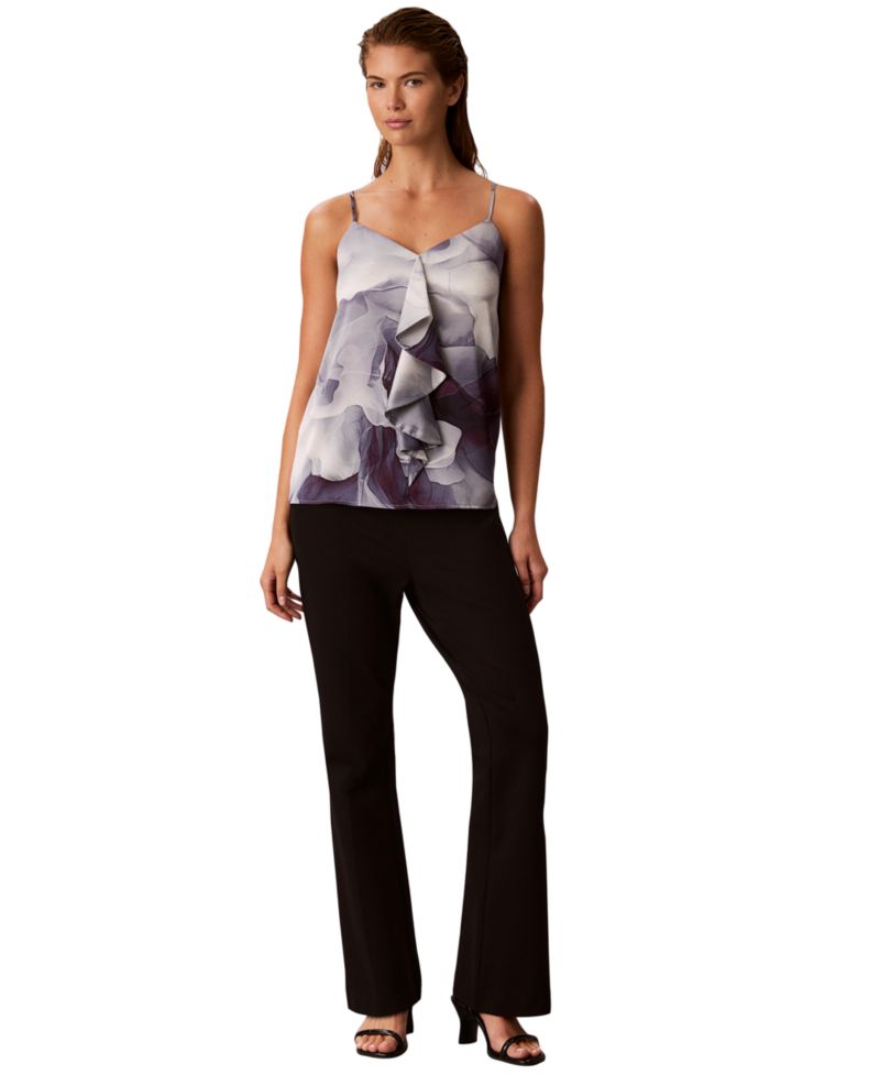 Women's V-Neck Ruffle-Front Satin Camisole