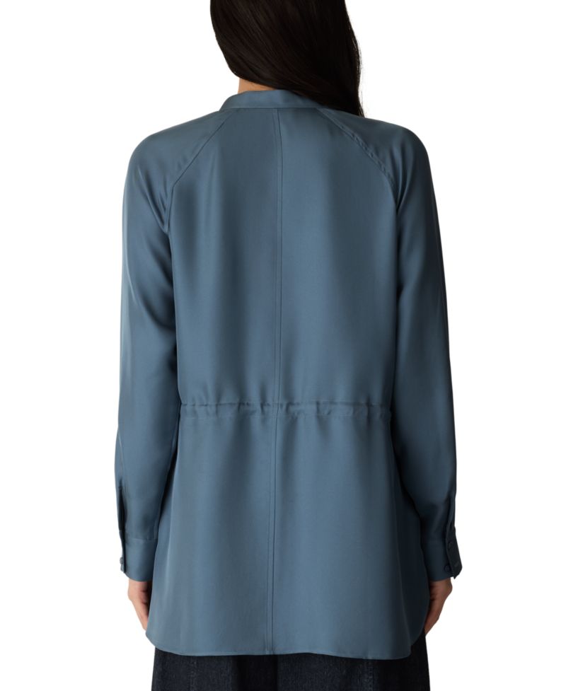 Women's Mandarin Collar Long-Sleeve Silk Blouse
