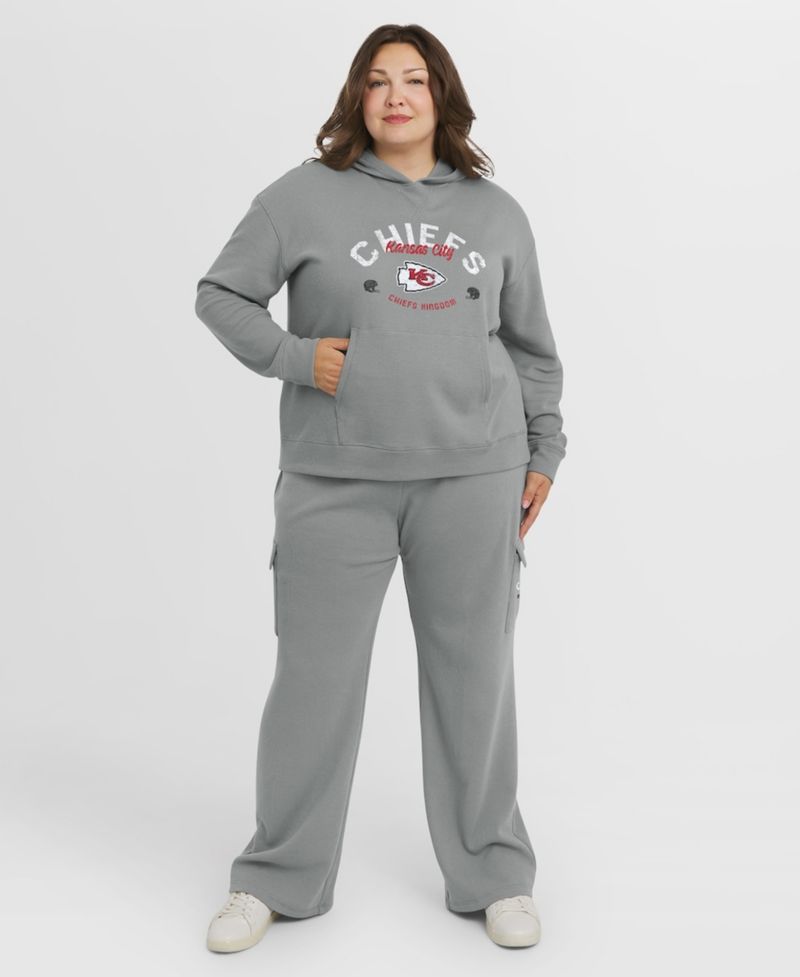 Women's 2-Piece Gray Kansas City Chiefs Plus Size Waffle-Knit Long Sleeve Hooded Shirt & Pants Lounge Set