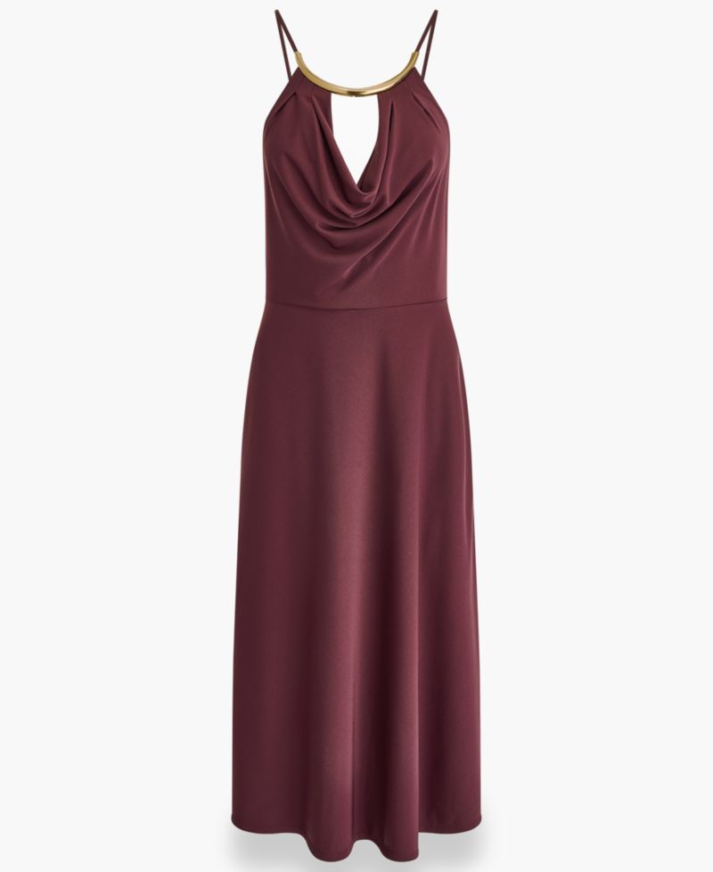 Women's Halter Hardware Neck Detail Midi Dress