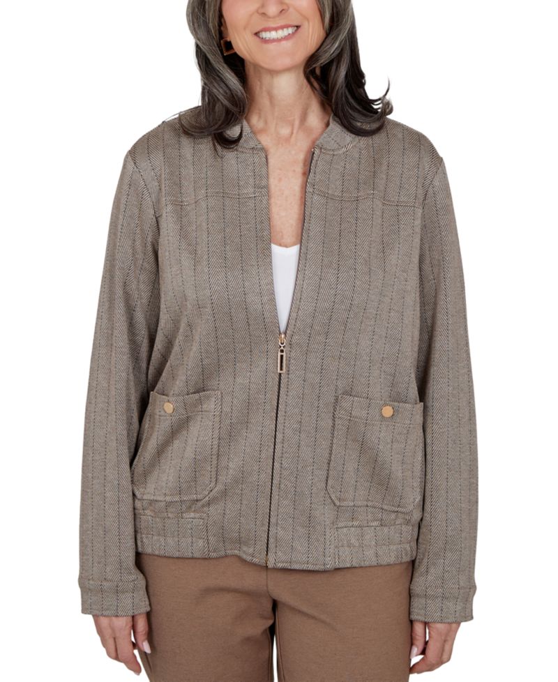 Petite Mandarin-Collar Zipper-Front Jacket