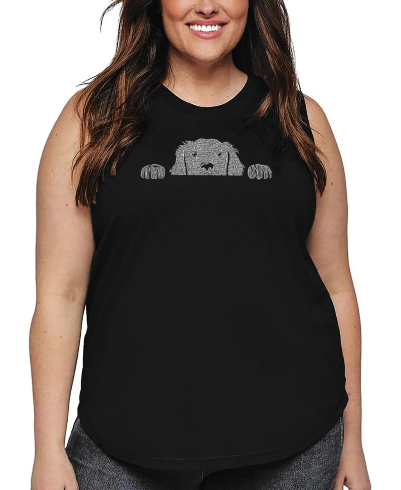 Plus Size Peeking Dog Word Art Tank Top