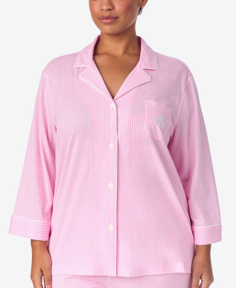 Plus Size Button-Front Top and Pants Pajama Set