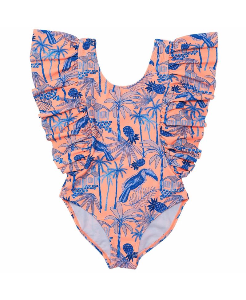 Little Girls Tropicana Vacay Sustainable Wide Frill Swimsuit