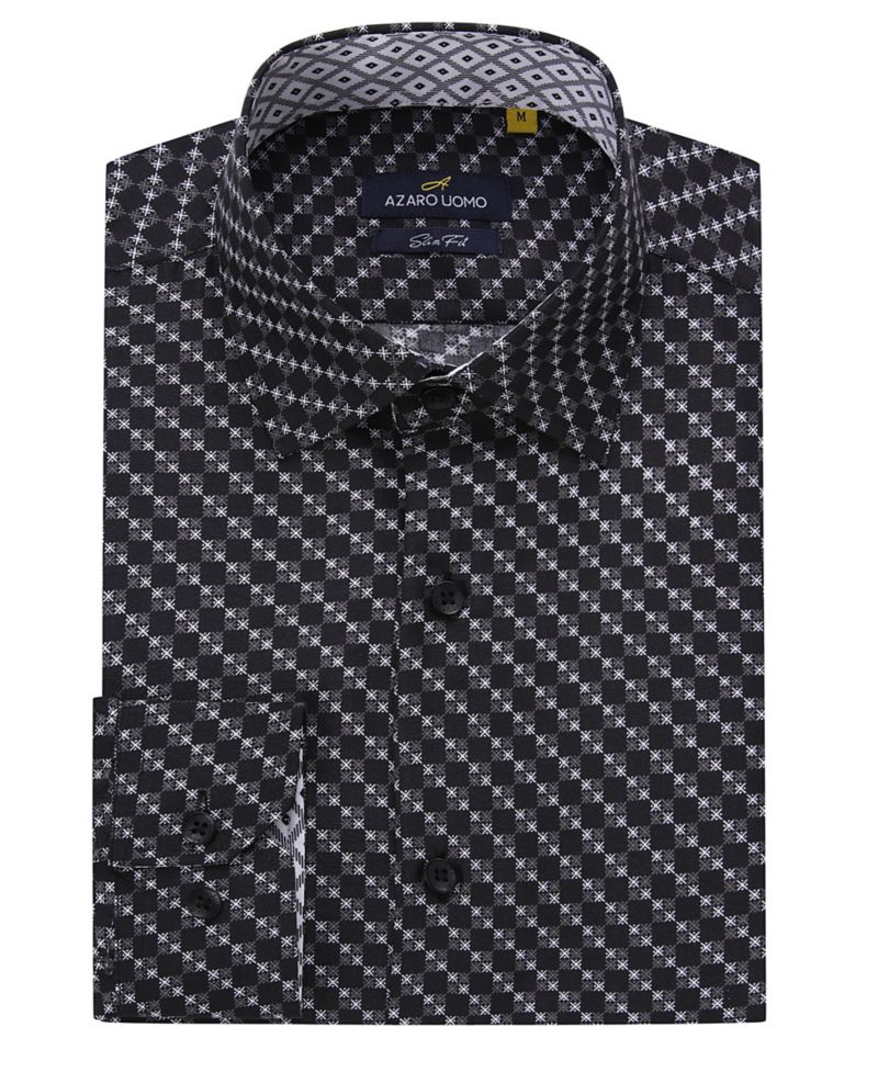 Men's Business Geometric Long Sleeve Button Down Shirt