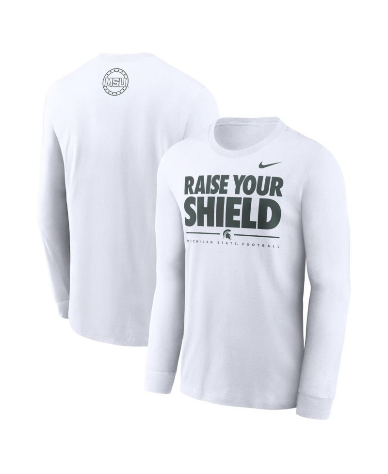 Men's White Michigan State Spartans 2025 Football Fan Raise Your Shield Long Sleeve T-Shirt