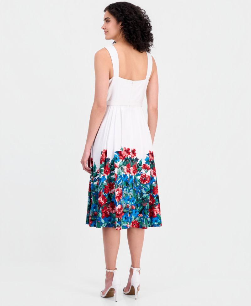 Petite Border Print Square Neck Midi Tank Dress