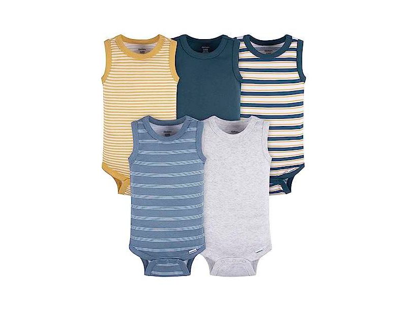 Baby Boys 5-Pack Sleeveless Onesies Bodysuits, Blue Stripe, 0-3 Months