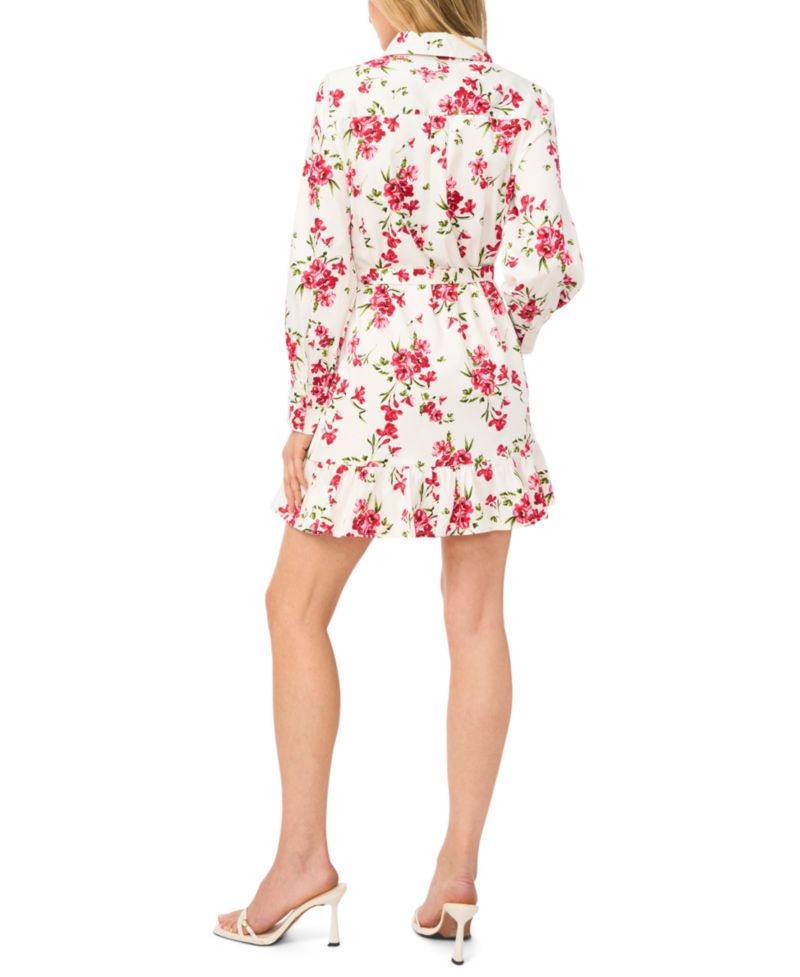 Women's Collared Neck Ruffle Hem Mini Dress