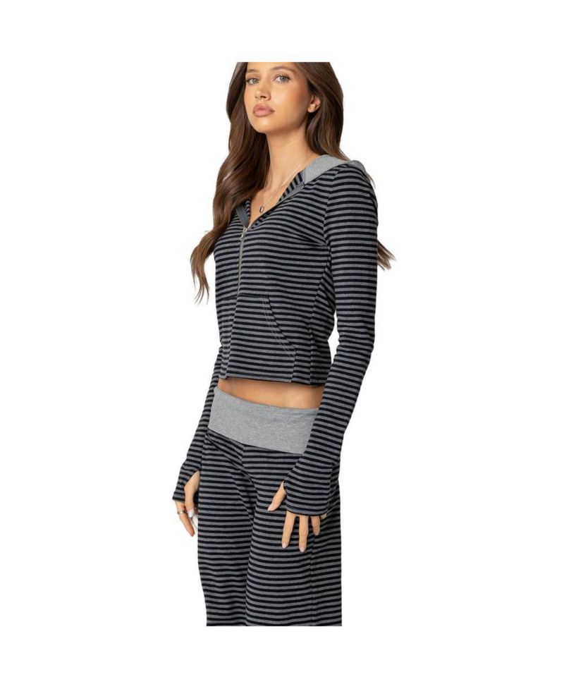 Women's Meggy Striped Zip Up Hoodie