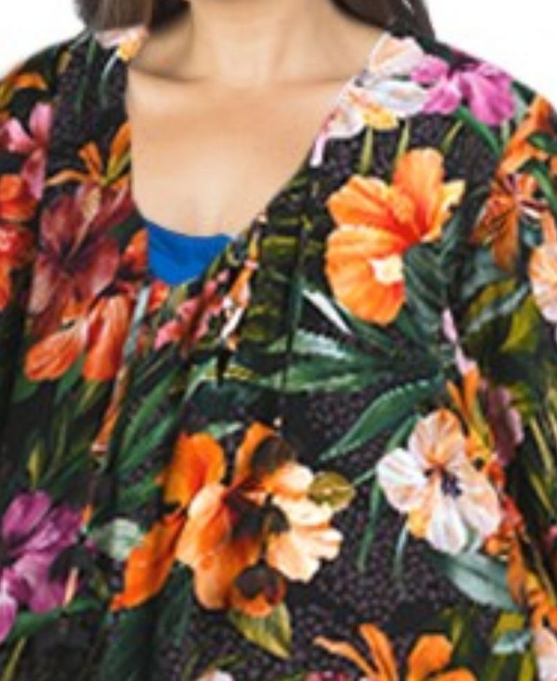 Plus Size Tropical Hideaway Lace-Front Swim Cover-Up Tunic Dress
