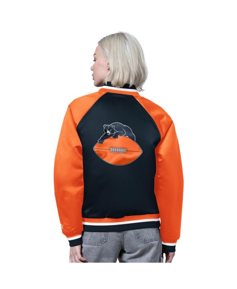 Women's Navy/Orange Chicago Bears Satin Full-Snap Vintage Varsity Jacket