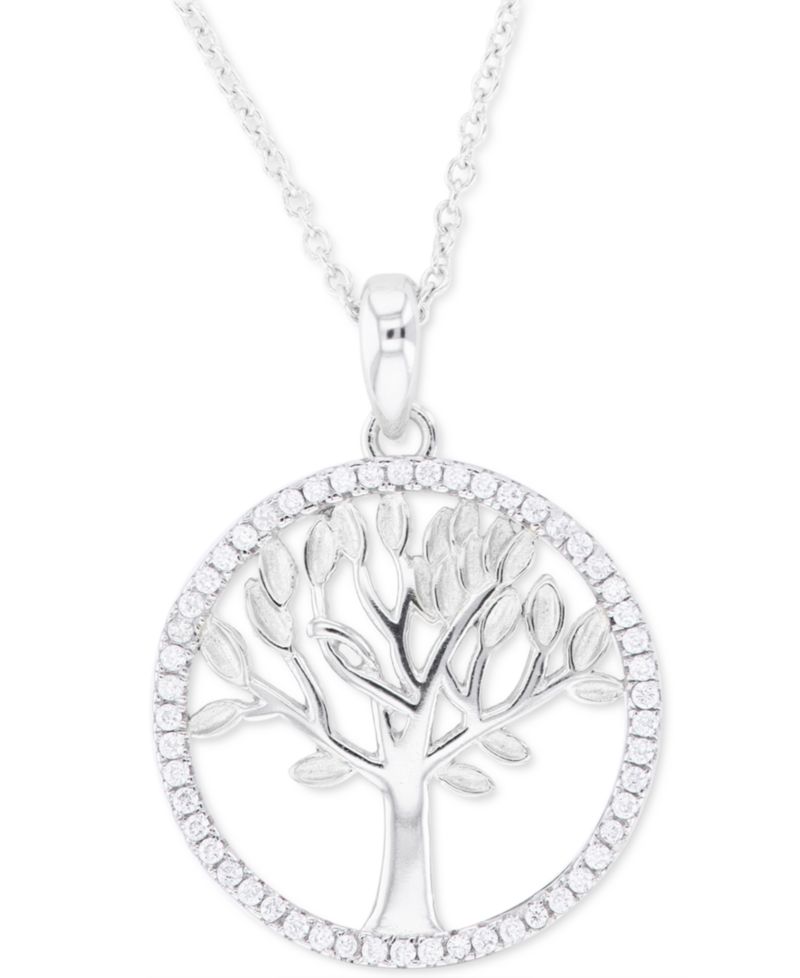 Cubic Zirconia Tree Pendant Necklace in Sterling Silver & 14k Gold-Plate, 16" + 2" extender (Also in Sterling Silver)